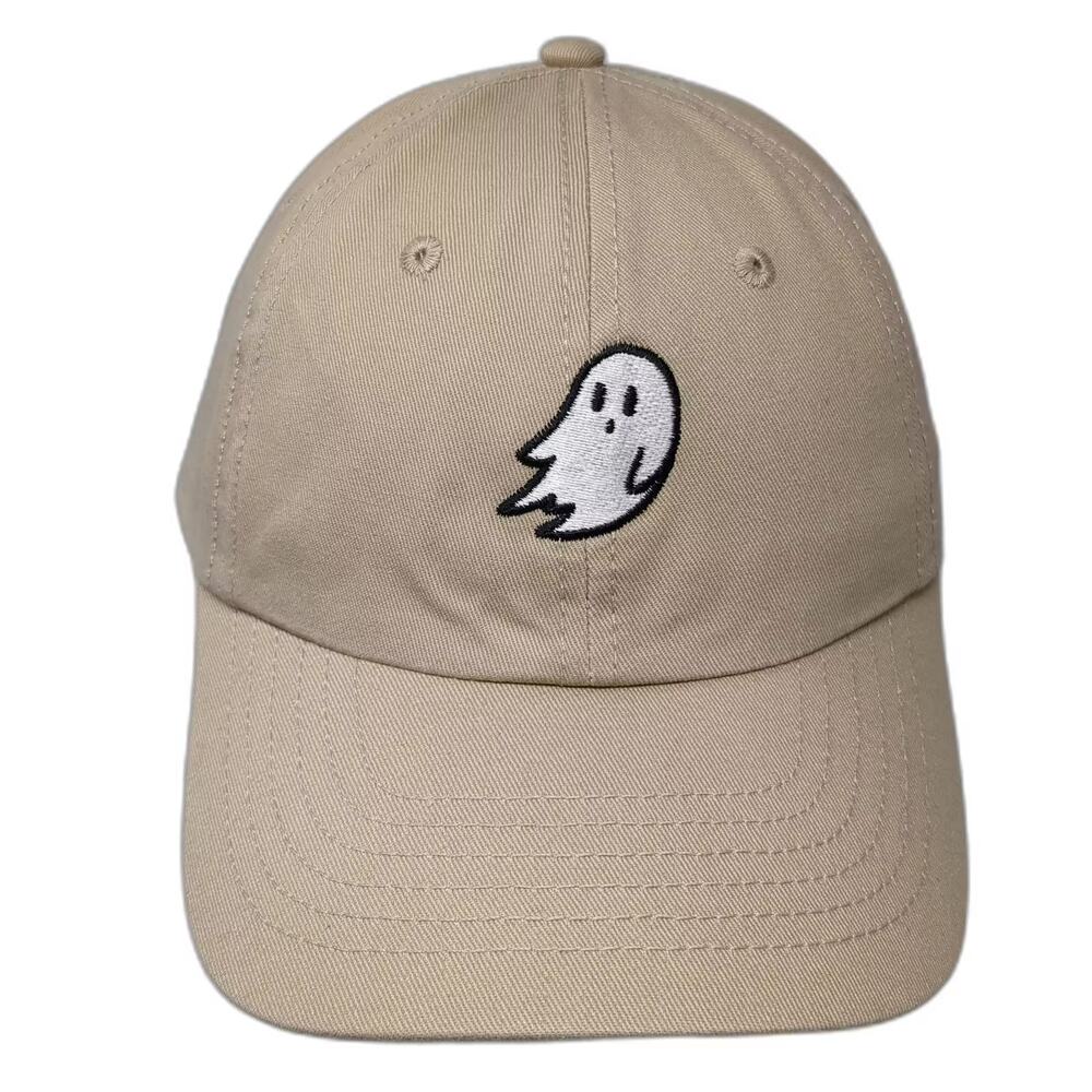 Dalix Baseball Cap Beige White One Size Embroidered Ghost Hat Slideback Cotton